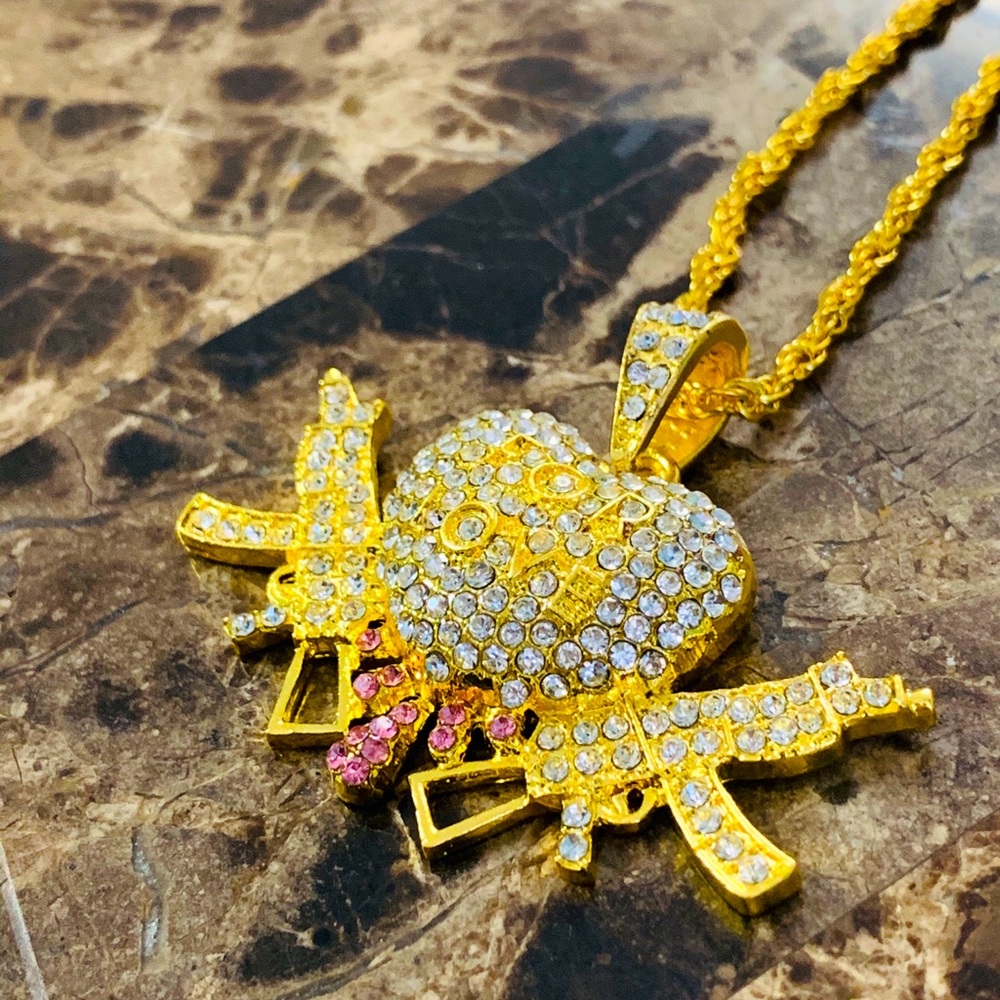 14k Gold GP "FOR LOVE" Pendant Chain With Diam.